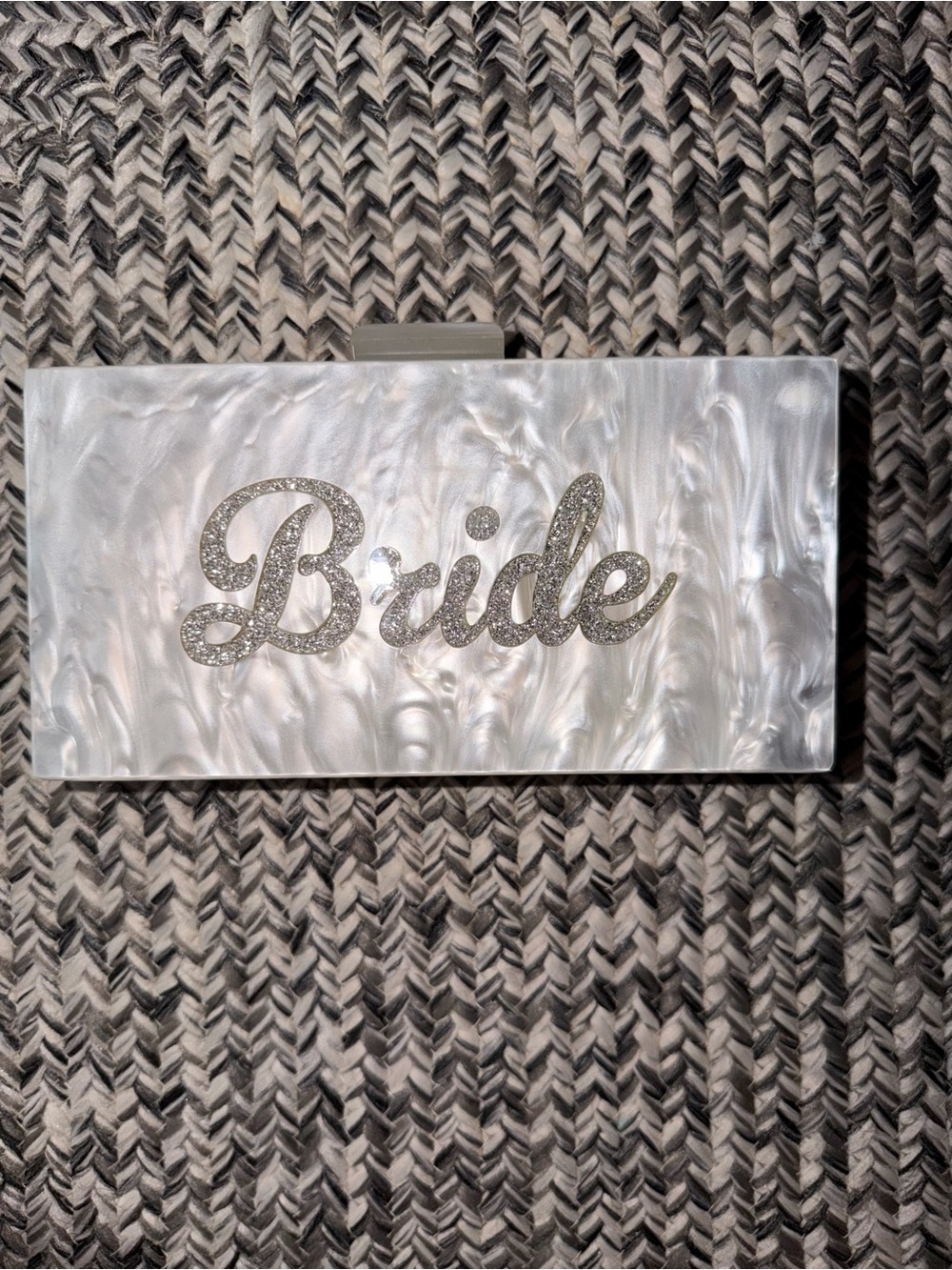 Pearl Acrylic “Bride” Box Clutch with Removable Chain Strap